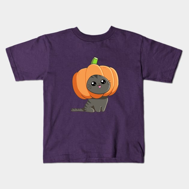 Pumpkin Cat Kids T-Shirt by AnishaCreations